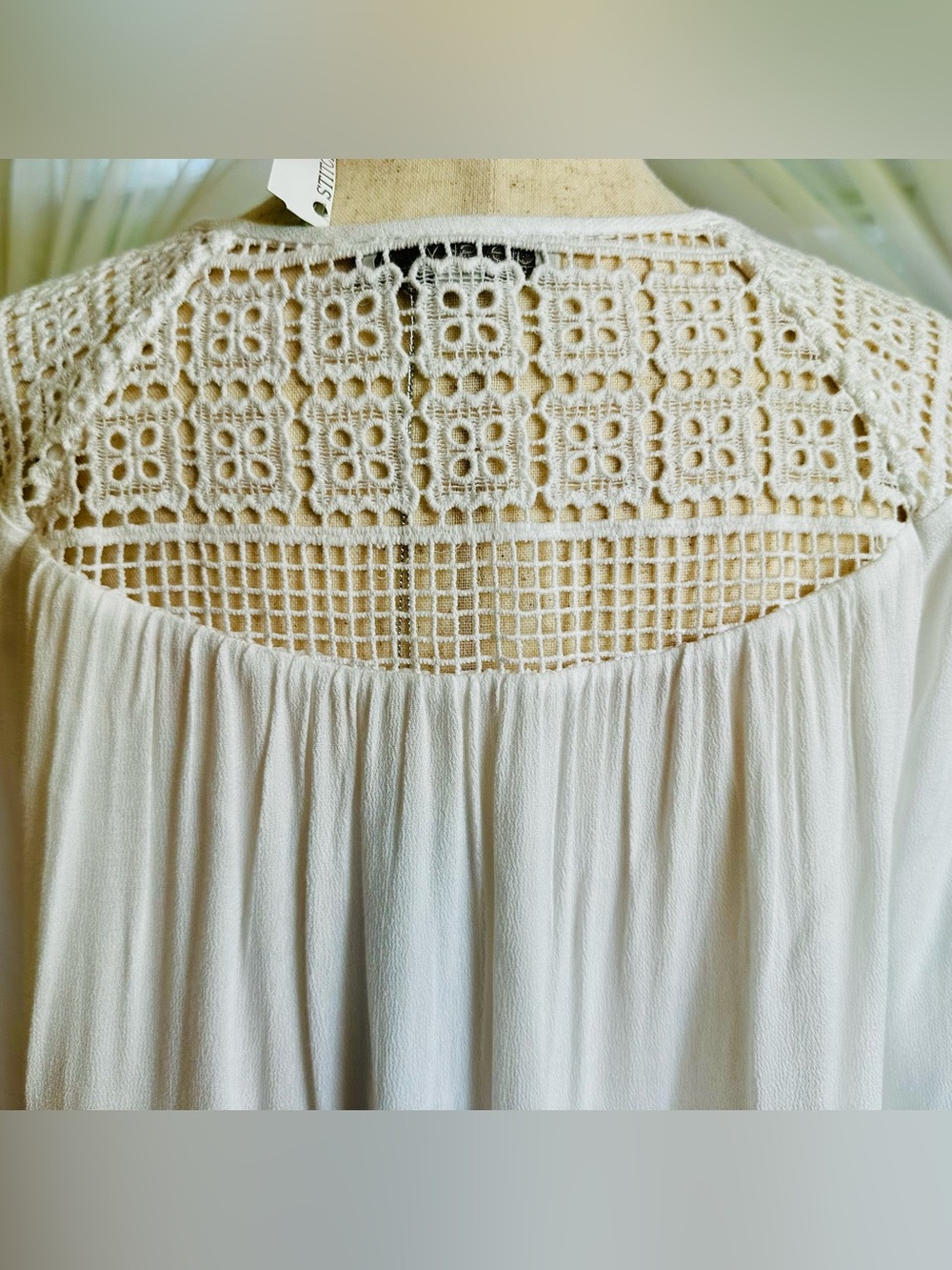 Pale Sky White “Levana" Crochet lightweight, bohemian-style peasant blouse. - Picture 5 of 9